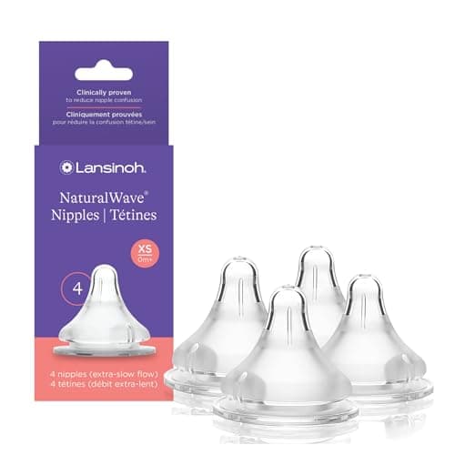 Lansinoh NaturalWave Baby Bottle Nipples, Fast Flow, Size F, 6+ Months, 4 Count 100% Soft, Durable Silicone, Made Without BPA BPS, Anti-Colic, Supports Baby's Developing Mouth and Teeth