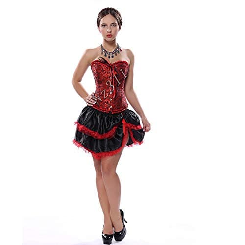 KSHUN Women Plus Size Corset Bustier Tops Sexy Lace Up Overbust Bustier Bodyshaper (Burgundy,X-Large)