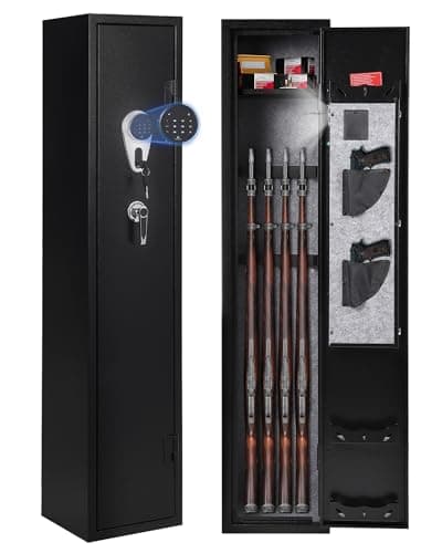 JoanKaren 6 Gun Safe for Rifles and Pistols, Heavy Duty Gun Cabinet with Adjustable Gun Racks and Shelf, Large Digital Electronic Locker for Home Security