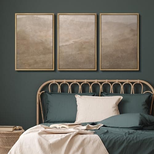 SIGNFORD Framed Canvas Print Wall Art Set Neutral Misty Mountain Landscape Minimal Earth Tone Illustrations Modern Art Relax/Calm for Living Room, Bedroom, Office - 24"x36"x3 Natural — view 4