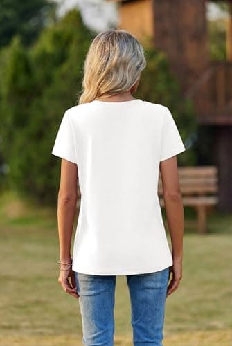Zeagoo Womens Summer Tops Short Sleeve V Neck T Shirts 2026 White Blouses Business Work Tunic Cute Outfits M — view 3