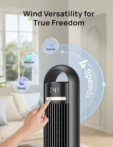 DREO Tower Fan for Bedroom, 90° Oscillating Standing Fans for Room with 4 Speeds, 3 Modes, 28dB Quiet for Sleep, 26ft/s Velocity, 8H Timer, Remote, Living Room, Office, Home, Black — view 5