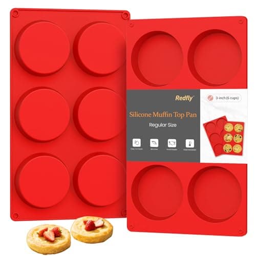 Redfly Silicone Egg Molds for Breakfast Sandwiches 2 Pcs, Non Stick 3 Inch Egg Bites Baking Pans, Silicone Muffin Pans for Baking