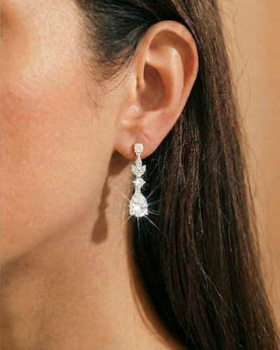 HANLI Dangle Earrings for Women – Silver Drop Earrings Sparkly Silver Dangle Earrings Elegant Dangling Earrings for Wedding Bridal Prom Jewelry