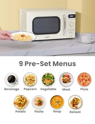 COMFEE' Retro Small Microwave Oven With Compact Size, 9 Preset Menus, Position-Memory Turntable, Mute Function, Countertop Microwave Perfect For Small Spaces, 0.7 Cu Ft/700W, Cream, AM720C2RA-A — view 2