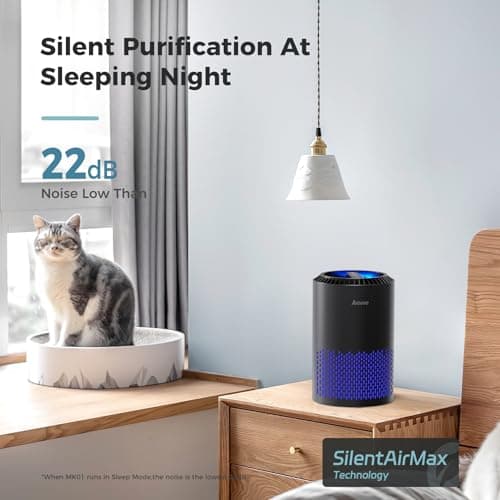 AROEVE Air Purifiers for Bedroom Home, Air Purifier For Smoke Pollen Dander Hair Smell Air Cleaner with Sleep Mode Speed Control For Bedroom Office, MK01- Black(Available for California) — view 2