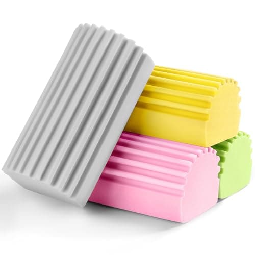 Jeymei 4-Pack Damp Clean Duster Sponge,Damp Dusting Sponge,Duster Baseboard Cleaner Sponge with Ridges,Reusable Wet Duster Sponge,Household Cleaning Sponges for Blinds(Grey,Yellow,Pink,Green) — view 6