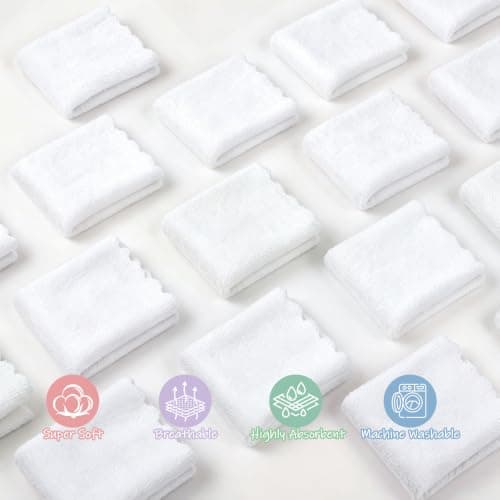 UNIMADE Baby Washcloths, 20 Pack Microfiber Coral Fleece Wash Cloths, Extra Absorbent Baby Towels for Newborns, Infants and Toddlers, Gentle on Sensitive Skin for Face and Body - 7" × 9", White — view 2