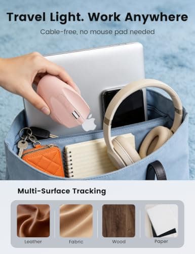 Pink Wireless Mouse for Laptop, 2.4GHz Computer Mouse with USB-A Port &USB-C Adapter, Cordless Office Mice with 6 Buttons & 3 Level DPI for Small to Medium Hands, Work with PC, Desktop, Tablet - M21 — view 3