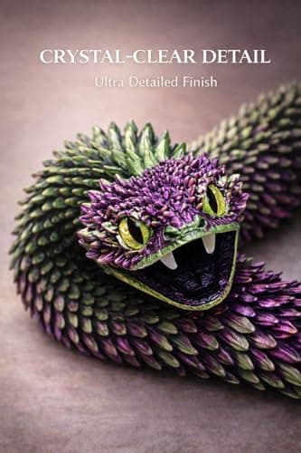 Articulated Crystal Snake – 3D Printed Flexible Snake Figurine, 58 cm (23 in) Poseable Serpent with Movable Mouth, Realistic Eyes, Fantasy Desk Decor (Ages 14+), (Purple Green) — view 5