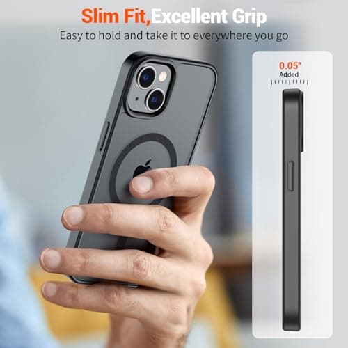 SUPFINE Magnetic for iPhone 13 Case/iPhone 14 Case with Screen Protector (Compatible with MagSafe)(Military Grade Drop Protection) Translucent Matte Phone Cover,Black — view 6