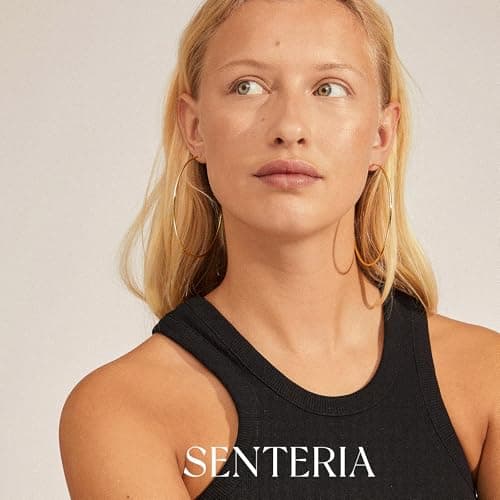 Senteria Thin Gold Hoop Earrings for Women 14k Gold Plated Hoop Earrings Hypoallergenic 925 Sterling Silver Post Lightweight Endless Large Big Gold Hoop Earrings 30/40/50/60/70mm — view 2