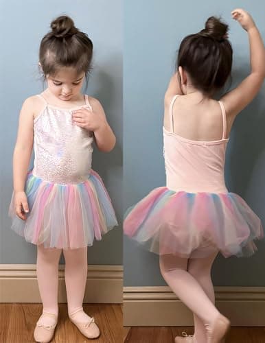 Zaclotre Girls Sequin Leotard Sparkly Strap Ballet Skirted Leotards Tutu Dress Ballerina Outfit Dance Costume Rainbow Size 4-5T — view 6