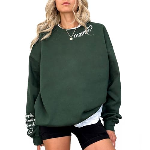 Custom Embroidered Mama Sweatshirt with Kids Name on Sleeve Personalized Mom Sweatshirt for Mothers Day Birthday Gift for Mom