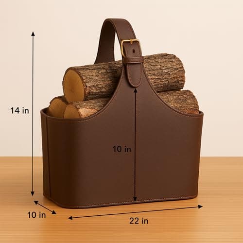 Genuine Leather Firewood Log Carrier, Brown, 22x10x14 Inches, Heavy Duty Wood Tote with Adjustable Buckle Handle for Fireplace and Fire Pit — view 2