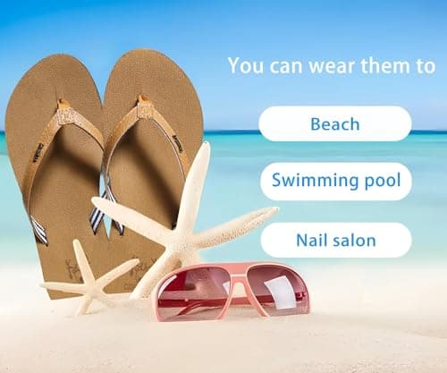 KuaiLu Womens Arch Support Flip Flops Comfortable Yoga Mat Slip on Leather Walking Thong Cushion Sandals Summer Beach Orthotic Slides Travel Essentials Indoor Outdoor Slippers Shoes Khaki Size 8 — view 8