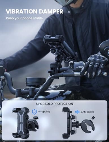 Lamicall Motorcycle Phone Mount Holder - [Dual Vibration Dampener] Anti Shake Motorcycle Phone Mount with Upgraded Handlebar Clamp, Bike Phone Mount for iPhone 14 15 Pro Max 16 17 Pro, 4.7-6.7" Phone