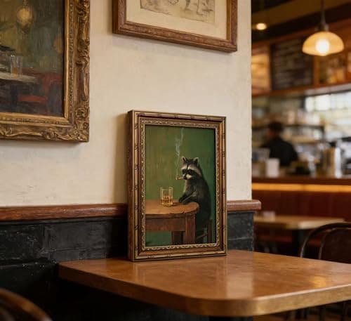 Vintage Gold Framed Smoking Raccoon Wall Art,Moody Dark Funny Animal Whiskey Cigar Canvas Print,Humor Funny Raccoon Wall Decor,Retro Bar Cart Poster Artwork,for Study Living Office Bar Decor — view 5