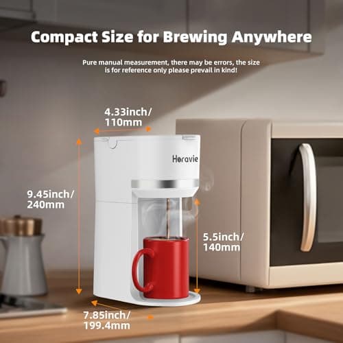Horavie Mini Single Serve Coffee Maker for K-Cup Pod and Ground Coffee, Fast Brew One Cup Coffee Machine with Descaling Reminder and Viewing Tank, 6 to 12 oz. Brew Sizes, White — view 3