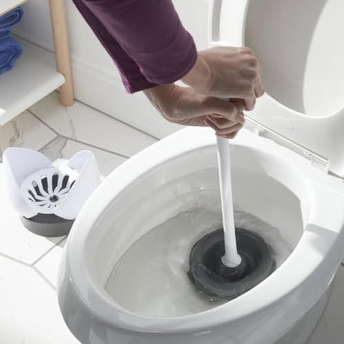 Clorox Toilet Plunger with Hideaway Holder Caddy Heavy-Duty Compact Design with Non-Skid Rubber Base for Bathroom Convenient Storage Toilet Unclogger, 6.5x19.5-Inch, White — view 7