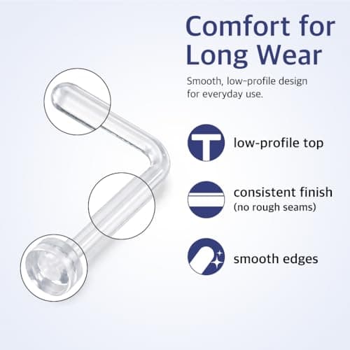Vivid Works Clear Nose Studs for Work 20 Pack 18 Gauge - Clear Nose Rings 1mm | Invisible Flat Stud Plastic Piercing Retainer Cover for Surgery - Piercing Jewelry for Women and Men — view 7