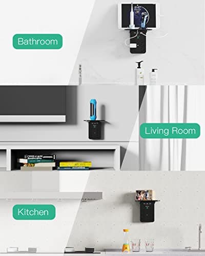 Wall Outlet Extender - Surge Protector 6 AC Outlets Multi Plug Outlet with Shelf, 2 USB and USB C Charging Ports Wall Plug Expander, USB Wall Charger Outlet Splitter for Home (Black) — view 6