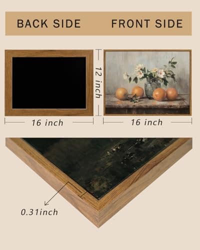 ARPEOTCY Framed Canvas Wall Art, Farmhouse Vintage Wall Decor, Oranges Still Life Painting for Country Kitchen Bedroom Shelf, Rustic Cottagecore Pictures Decorations, 12x16inch — view 3