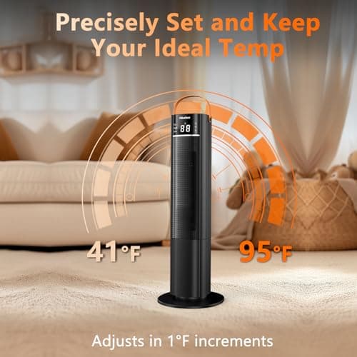 Space Heaters Indoor Use, 26" 12ft/s Electric Heater with Remote, 1500W Electric Heaters with 75°Oscillation, 1-12H Timer, PTC Electric Heater for Large Room, Bedroom Home Office — view 3