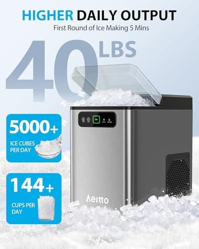 Aeitto Nugget Ice Maker 40Lbs/24H, Countertop Soft Chewable Ice Pebble Ice Machine, One-Click Operation, Auto Self-Cleaning Ice Makers with Scoop&Basket for Home, Office, Kitchen, Party (Grey) — view 2