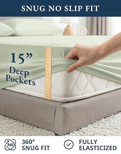 Lane Linen 100% Organic Cotton Queen Sheet Set, 4-Piece Percale Bed Sheets for Queen Bed - Soft, Breathable, Hypoallergenic, Deep Pocket Fits Mattress Up to 15" Deep, Hotel Quality Sheets - Mineral — view 6