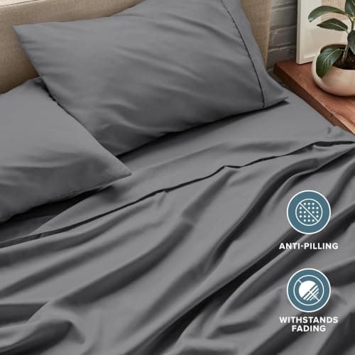 Bare Home Queen Sheet Set - 1800 Ultra-Soft Microfiber Queen Bed Sheets - Double Brushed - Queen Sheets Set - Deep Pocket - Bedding Sheets & Pillowcases (Queen, Grey) — view 6