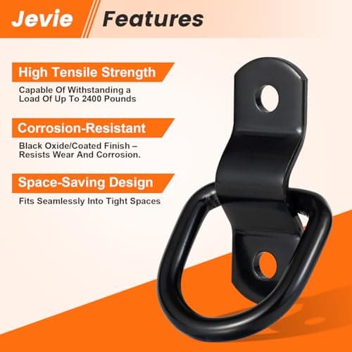 6 Pack 1/4" D Ring Tie Down Anchors, Heavy-Duty Steel Bolt-On D Ring Mounts with Screws, Black E-Coated Surface Mount for Trailer, Truck Bed, RV — view 2