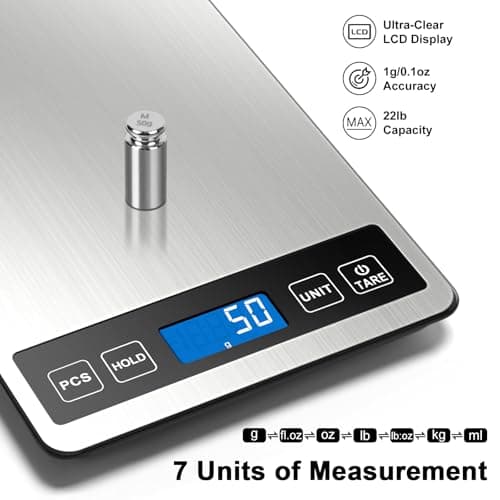 Fuzion Food Scale, 22lb/0.1oz Digital Kitchen Scale - 7 Units, Tare & PCS