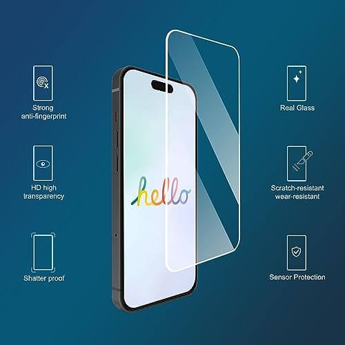 Ailun Screen Protector for iPhone 16 / iPhone 15 / iPhone 15 Pro [6.1 Inch] Display 3 Pack Tempered Glass, Sensor Protection, Dynamic Island Compatible, Case Friendly