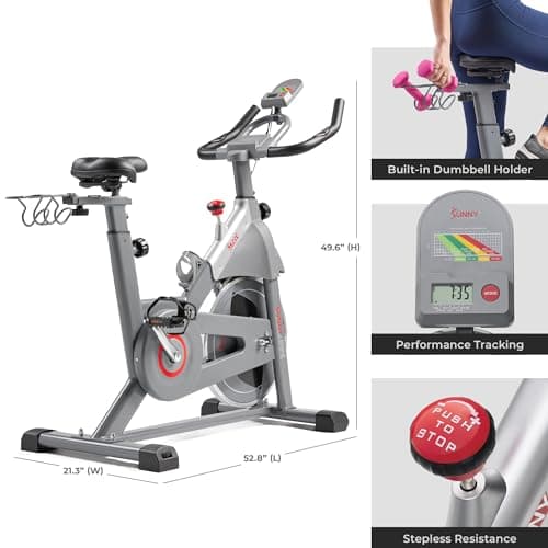 Sunny Health & Fitness Smart Indoor Cycling Magnetic Resistance Exercise Bike, Cardio Workout for Home, Pulse Sensor, with Dumbbell Holder, Bluetooth Connectivity and SunnyFit App - SF-B123033 — view 5