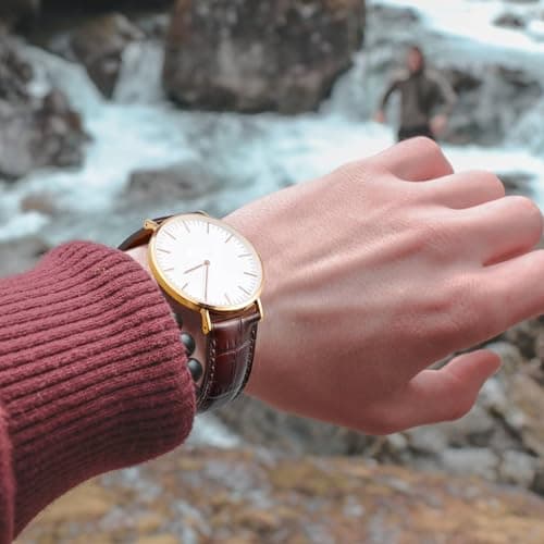 WOCCI 18mm Watch Band, Italian Leather, Embossed Alligator Grain, Gold Buckle (Dark Brown) — view 5