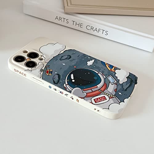 Yonds Queen for iPhone 16 Pro Cute Case, Cool Cartoon Astronaut Planet Moon Space Design Stylish Soft TPU Bumper Shockproof Anti-Slip Protector Fashion Case (White Moon, iPhone 16 Pro) — view 2