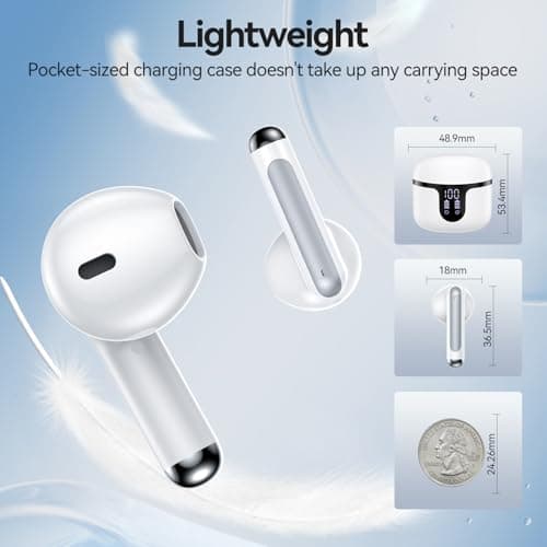 Wireless Earbuds, Bluetooth 5.3 Headphones Deep Bass Stereo Sound with ENC Noise Cancellation Wireless Headphones with 50H Playback and LED Display, IPX7 Waterproof Ear Buds White — view 5