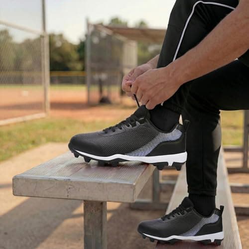BKWHDAY Baseball Cleats Men Molded Rubber Studs Mens Softball Shoes Turf Dirt Fields Black — view 2