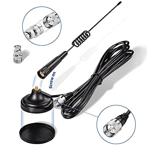 Bingfu Long Range CB Antenna 27MHz Magnetic Base Handheld CB Radio Antenna PL259 & BNC Male Compatible with Cobra Midland Uniden Maxon President Vehicle Car Truck Mobile CB Radio Handheld CB Radio — view 4