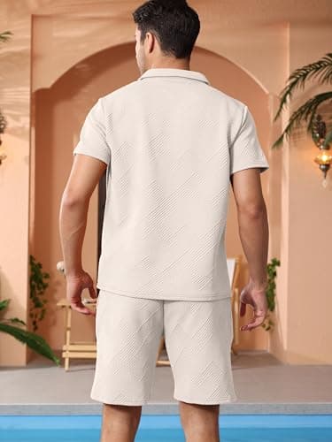 Mens Short Sets 2 Piece Summer Outfits Polo Shirt and Shorts Set Casual Short Sleeve Sweatsuit Tracksuit Loungewear — view 3