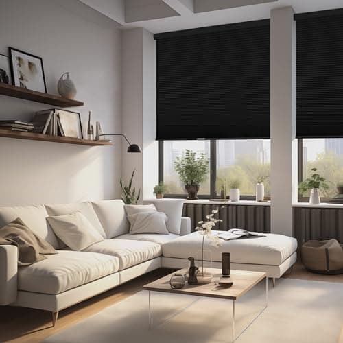Boolegon No Drill No Tools Cellular Shades Color-Matched Sureness Honeycomb Blinds Easy to Install Cellular Blinds for Windows, Blackout-Black, Custom Size — view 3