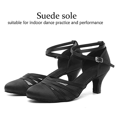 DKZSYIM Women's Satin Latin Dance Shoes Close Toe Ballroom Performance Dancing Shoes,YCL189-Black-6,US 6.5 — view 4