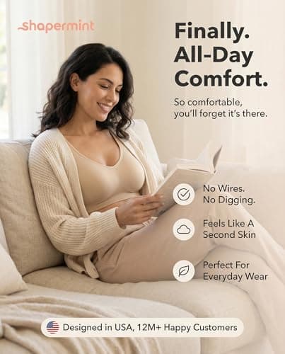 SHAPERMINT Wireless Bras for Women - Full Support Seamless Bralette, Compression Sports Bra, Plus Size Minimizer Bras, Padded Wirefree Bra for Women Nude