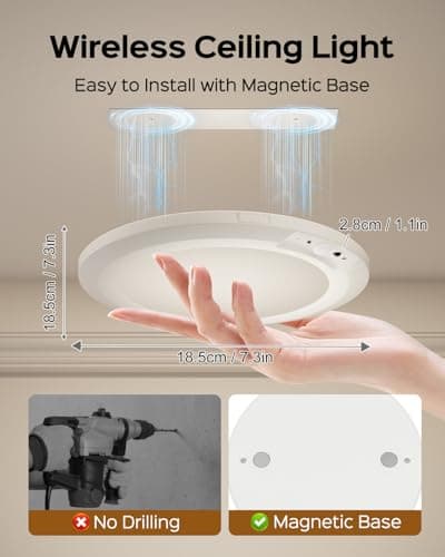 FIONSUN Motion Sensor Light Indoor, Rechargeable Ceiling Light with Remote Control,10000mAh Battery Operated Closet Light,Magnetic LED Shower Lights (2 Pack)