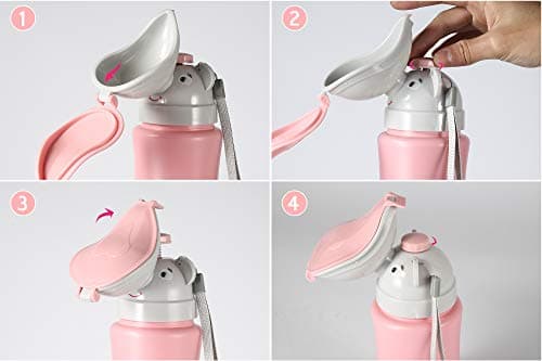 ONEDONE Travel Urinal Portable Potty Pee Cup for Kids Girls Urinal Emergency Toilet for Camping Car Travel and Kid Potty Pee Training Pee Bottle for Toddlers Kids Children Baby Girls(Pink) — view 3