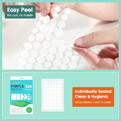 524 Pimple Patches for Face, Hydrocolloid Acne Patches for Large Breakouts & Clusters Coverage, Fast Absorbing with Salicylic Acid & Tea Tree Oil, 5 Shapes & 10 Sizes for Face, Nose & Body — view 5