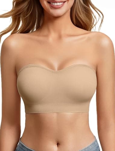 Avidlove Strapless Bras for Women Non-Slip Bandeau Bra Push Up Invisible Bralettes Seamless Wireless No Underwire Padded Tube Top Bra Nude M