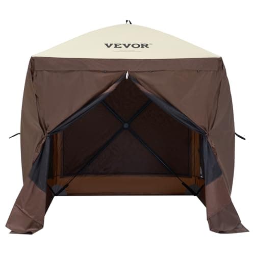 VEVOR Pop Up Gazebo Tent, Pop-Up Screen Tent 4 Sided Canopy Sun Shelter with 4 Removable Privacy Wind Cloths & Mesh Windows, 6x6FT Quick Set Screen Tents with Netting, Brown — view 3