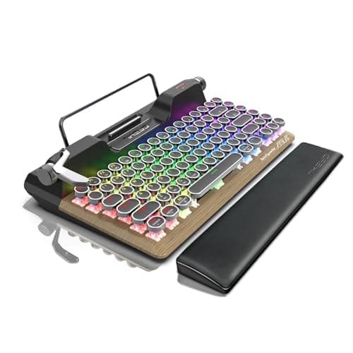 7KEYS Retro Typewriter Mechanical Gaming Keyboard, Vintage Style Computer Keyboard with Wireless Bluetooth5.0/Wired/2.4G, True RGB Backlight, Compatible with PC/Laptop/Tablet/Phone